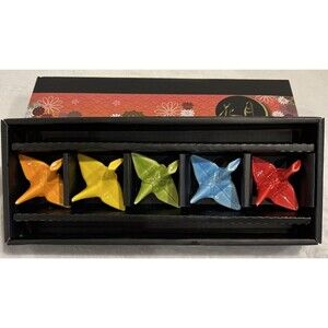 Chopsticks holders Reusable porcelain cranes in multicolors set a 5